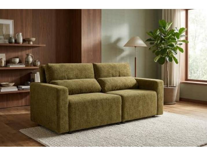 2-Sitzer-Sofa, ausklappbares Schlafsofa mit Stauraum, grau, Velours, Komo Family Möbel