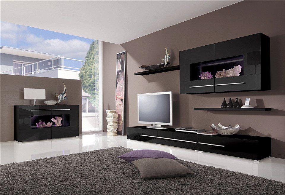 Wohnwand HÖLTKEMEYER "Aqua", schwarz (schwarz, schwarz), Kastenmöbel-Sets, Wohnwand schwarz, schwarz Einheitsgröße