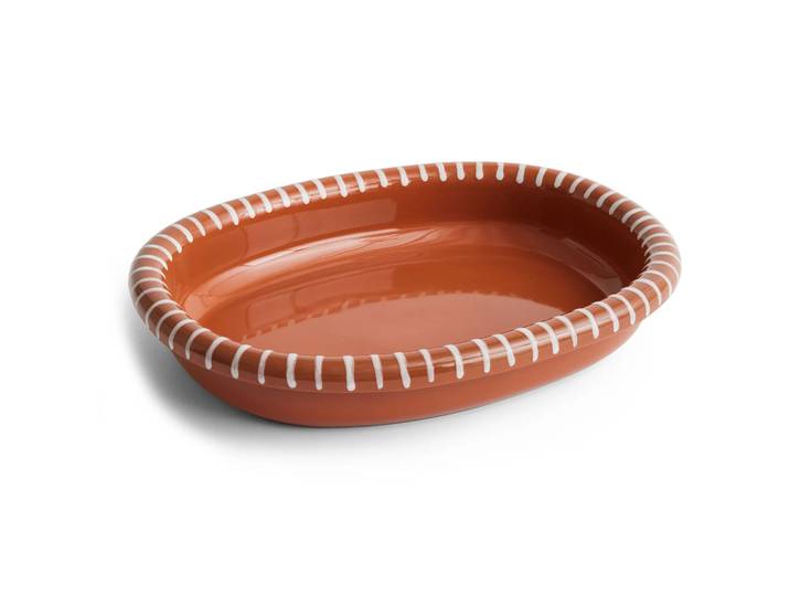 HAY Plat de service ovale Barro Natural with stripes, large 27x36 cm