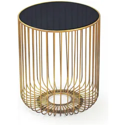 FineBuy, Couchtisch + Beistelltisch, Beistelltisch 40cm Sofatisch Metall Glas Wohnzimmertisch Couchtisch Rund Gold (40 x 47 cm)