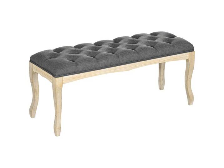 Banc Banquette HOMCOM capitonnée Style Classique 110 cm Bout de lit Rembourrée en lin piètement Bois hévéa sculpté Lin Gris