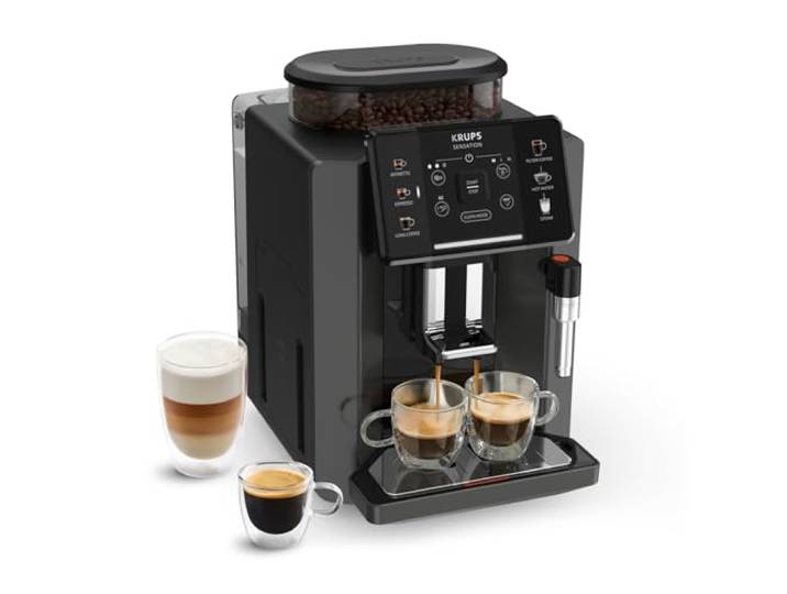 Krups Sensation Kaffeevollautomat mit Milchschaumdüse, Kaffeemaschine für Espresso, Cappuccino & Latte Macchiato, gemacht für Bohnenkaffee & Filterkaffee, bis zu 5 Kaffeegetränke und 2-Tassen-Funktion