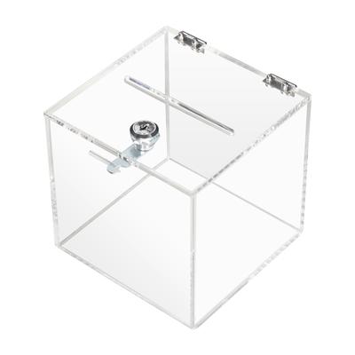 HMF 46919 Acryl Spendenbox mit Schloss, 15 x 15 x 15 cm, DIN A6, Transparent