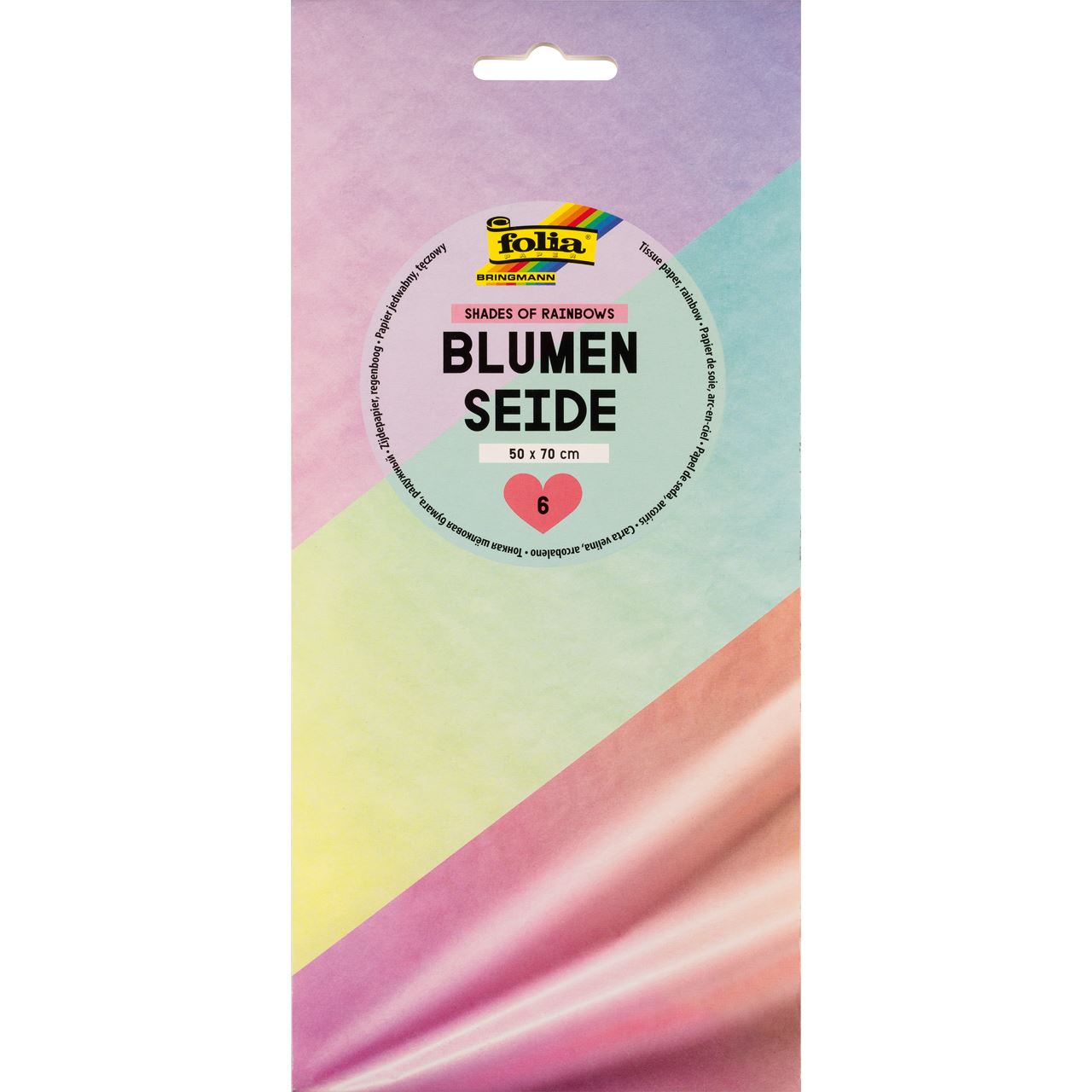 folia Seidenpapier Blumenseide SHADES OF RAINBOWS mehrfarbig, 50,0 x 70,0 cm
