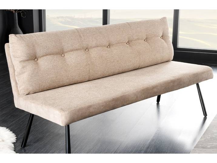 BIG GEORGE Moderne Sitzbank 160cm, champagner beige, Samt, organische Form, schwarze Metallbeine, Federkern