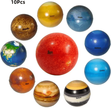 Inspire Picks Solar System Ball Puzzle Toy Educational Squeeze And Bouncy Planet Model For Kids 10 Pcs