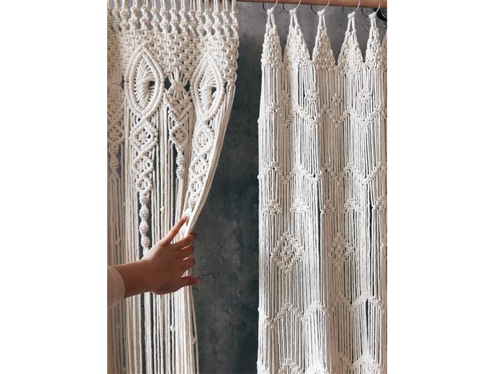 Rideau de porte fenêtre en coton macramé bohémien tissé à la main, tapisserie murale suspendue, décoration d'arrière-plan de mariage