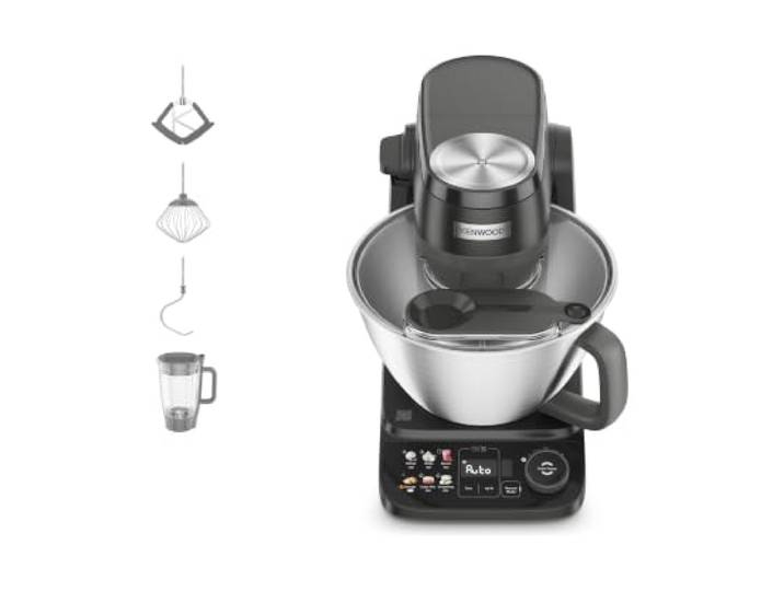 Kenwood Smart-Touch - Küchenmaschine mit 6 Voreinstellungen, 1000W, Schwarz Küchenmaschine mit Integrierter Waage und Timer, 4,3l Kapazität, 6 Voreinstellungen, Zubehörfach, 1,5l Mixer, KHC40.040BK