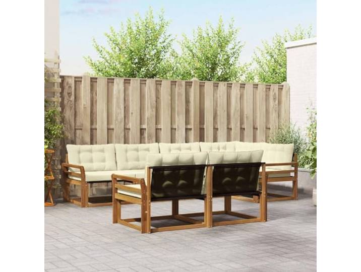 RJPLMFV Ecksofa für den Außenbereich, 7-teilig, Akazie, massiv, Natur Kissen aus Textilene, wasserdicht, modulares Design, Rückenlehne, pflegeleicht