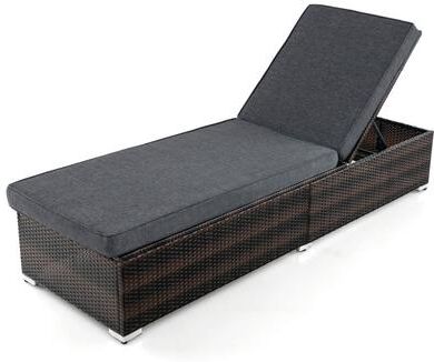 Costway Patio Wicker Lounge Chair with 4-level Backrest and Long Seat Cushion-Brown