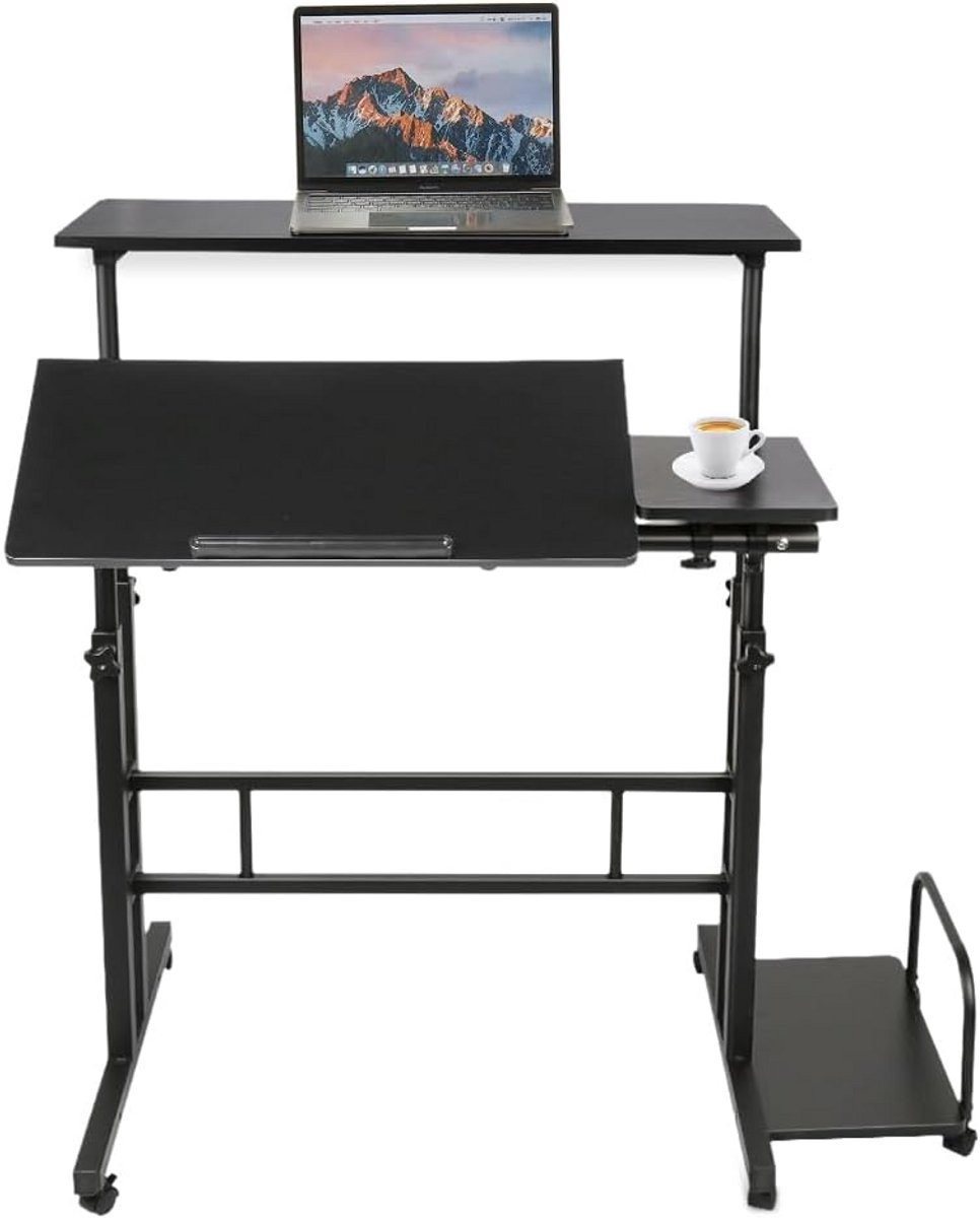 In hoogte verstelbaar computerbureau XL met wieltjes - Zwart sta-zittafel