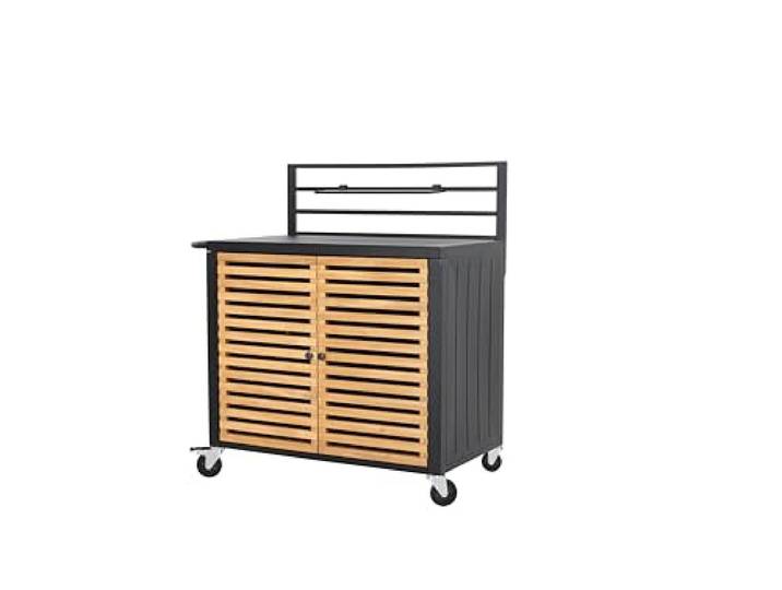 Tarrington House Outdoor-Servierwagen Ateo, Aluminium/Stahl/Eucalyptus Holz, 114 x 60 x 123 cm, schwarz