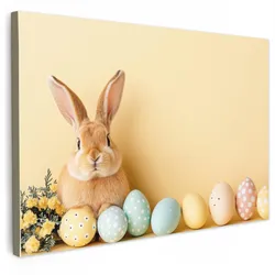 LEINWANDBILD Eier - Kaninchen - Pastellfarbtöne Deko Schlafzimmer 30x20 cm