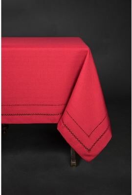 Xia Home Fashions Handmade Double Hemstitch Easy Care Tablecloth, 60 by 84-Inch, Red