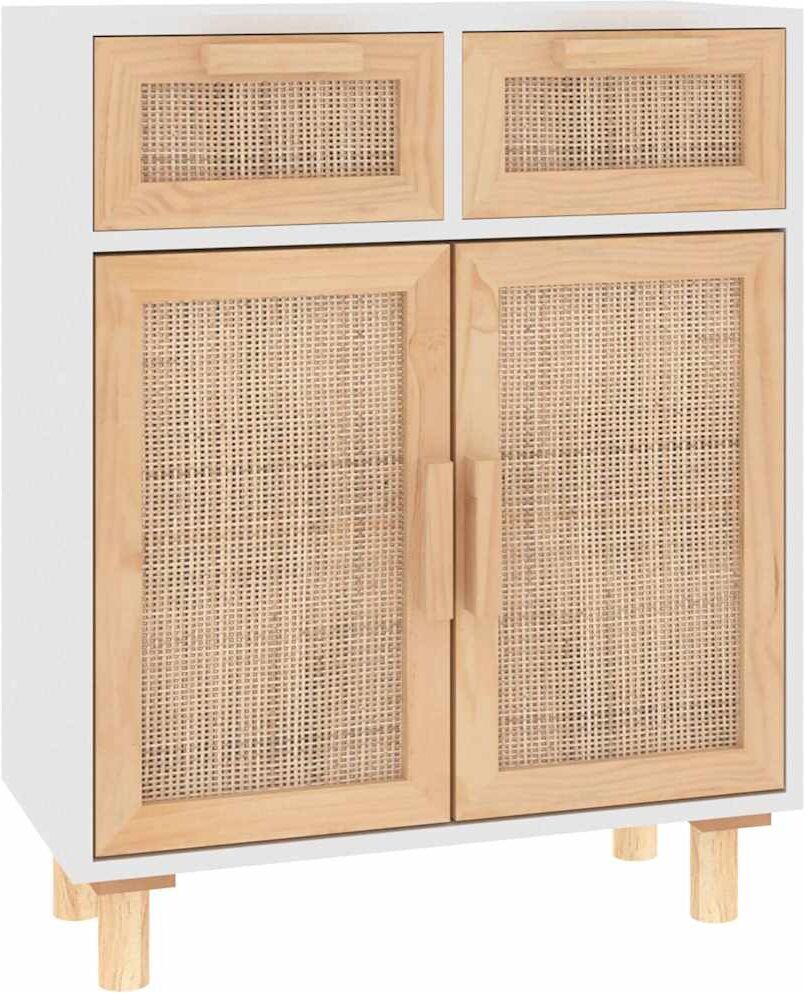 vidaXL Buffet Blanc 60x30x75 cm Bois de pin massif et rotin naturel