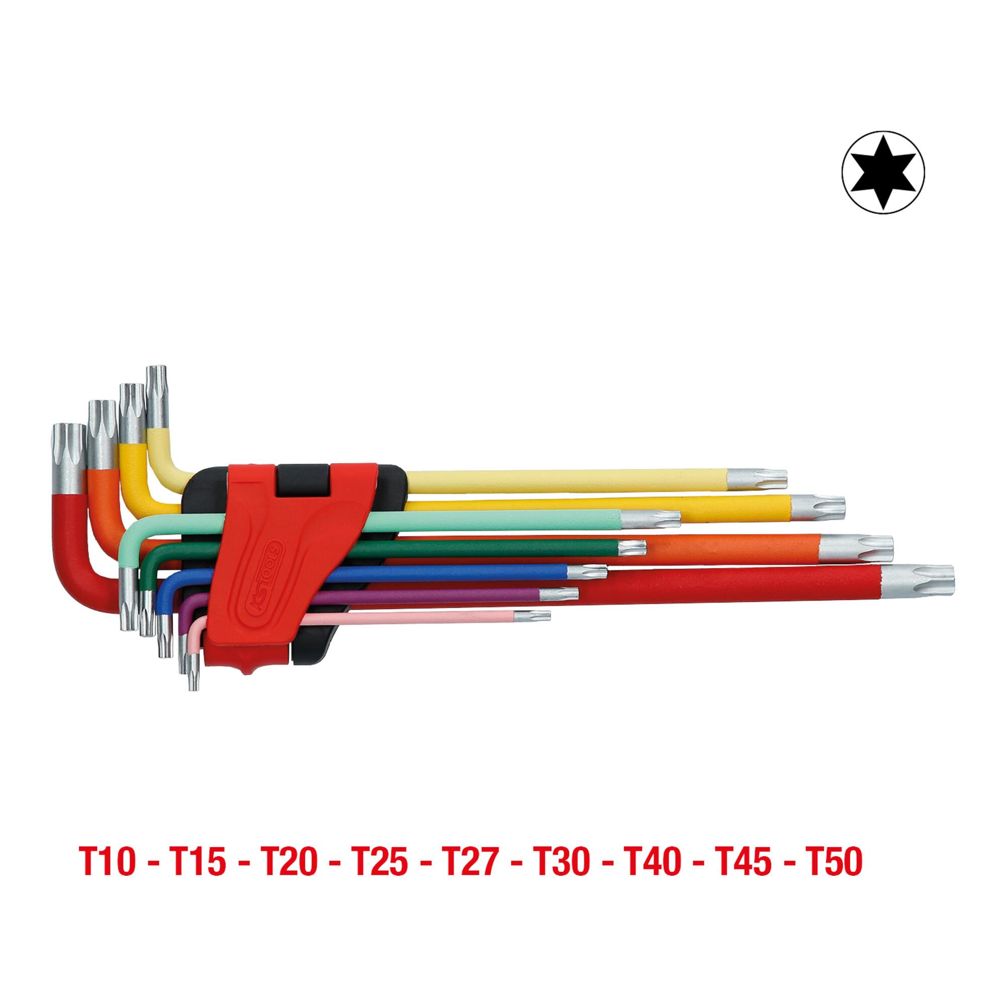KS Tools TX-Winkelstiftschlüssel-Satz mit Farbcode, extra lang, 9-tlg. (151.4760)