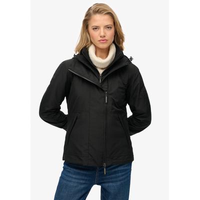 Outdoorjacke SUPERDRY "Hooded Mtn Windbreaker Jkt", Damen, Gr. XS, schwarz (meteorite schwarz), Web, Obermaterial: 100% Polyester, unifarben, normal, Jacken Outdoorjacke, mit normaler Passform, aus Polyester