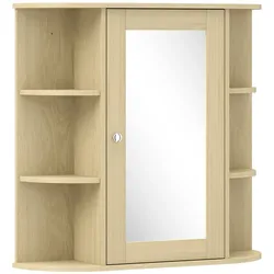 HOMCOM Badezimmerspiegelschrank mit Spiegel, Wandmontierter Spiegelschrank mit Regalen, Naturholz-Finish