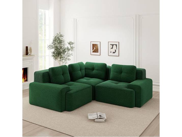 Canapé d angle - SENVIRO - 4 places modulaire assise profonde velours côtelé vert