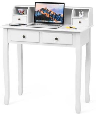 Costway Writing Desk 2-Tier Vanity Desk Computer Desk with 4 Drawers-White