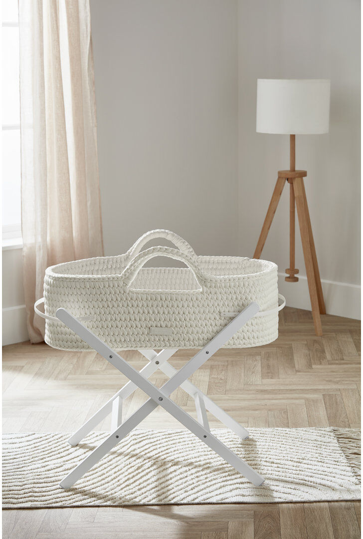 Ickle Bubba Nova Moses Basket & White Stand Cloud 76cm H X 48cm W X 82cm L