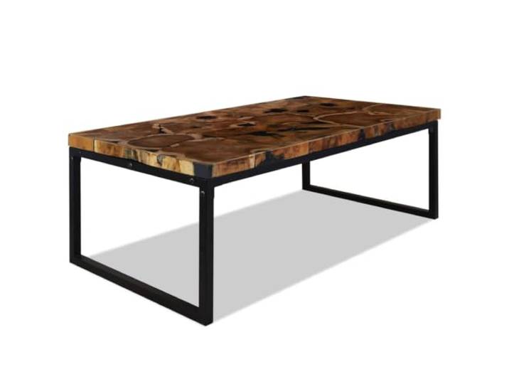 KKgypkn Couchtisch Massiv Teak 110x60x40 cm Handgefertigt, Stahlgestell, Beistelltisch, Ablagetisch, einzigartiges Design