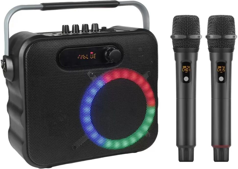INF Tragbarer PA-Lautsprecher mit Bluetooth 5.0, TWS, Dual VHF-Mikrofone, 80W Full-Range-Sound, LED-Modi, 4000mAh Akku
