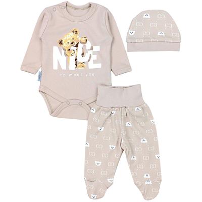 Langarmbody TUPTAM "Set Baby Bekleidungsset Langarmbody Hose Mütze3 teilig", Jungen, Gr. 68, N-Gr, braun (bärchen beige), Obermaterial: 100% Baumwolle CO., Bodys