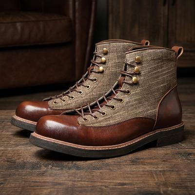 LightInthebox Men's Genuine Cowhide Two-Tone Ankle Boots, Textured Lace-Up Vintage Work Boots for Mature Men, Work, Travel and Casual Wear