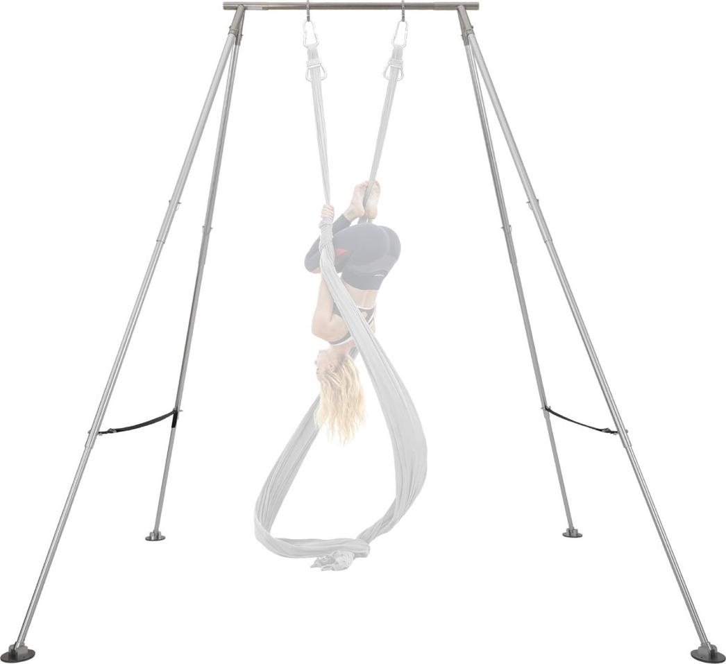 Yoga Stand Frame, Max 140.6 kg Load Swing Stand, Triangular Structure Pull Up Stands, Aerial Silk Stands with Height Adjustable & Aluminum Frame Legs, Stainless Steel Top Bar
