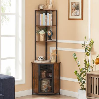 "Javlergo 5-tier Wood Bookshelf Bookcase Display Corner Shelf with Storage and Glass Holder 63"" Wine Bar"