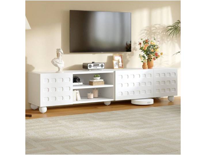 ROVRYN Meuble TV 200 cm blanc 3 portes 2 niches semi-ouvertes en panneaux de particules