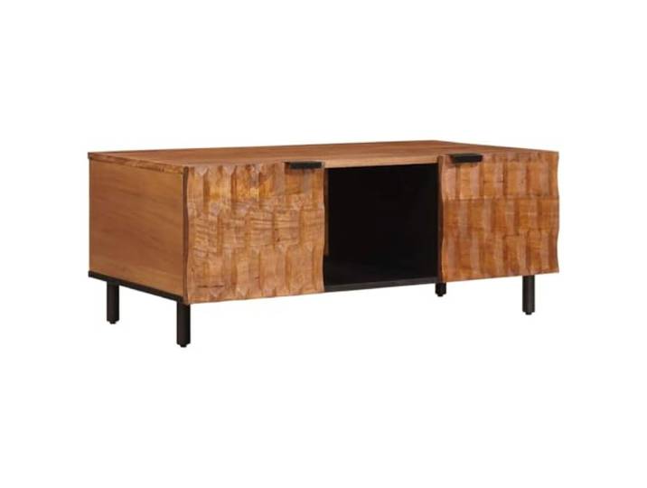 fsahslih Couchtisch Massivholz Mango Wohnzimmertisch Braun 100x54x40cm Rechteckiger Beistelltisch aus Mangoholz mit 2 offenen Fächern für Ordnung im Wohnzimmer und Flur.