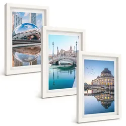 BILDER SET 3er Set - 20x30 cm Weißer Rahmen - Architektur von Städten am Wasser