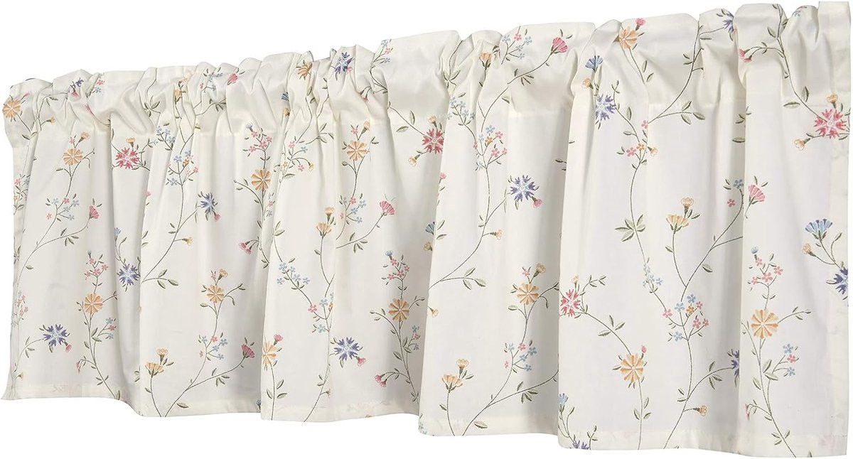 Vitrage Bistrogordijn voor Keuken met Bloemenpatroon, Semi-transparant, Breedte: 150 cm