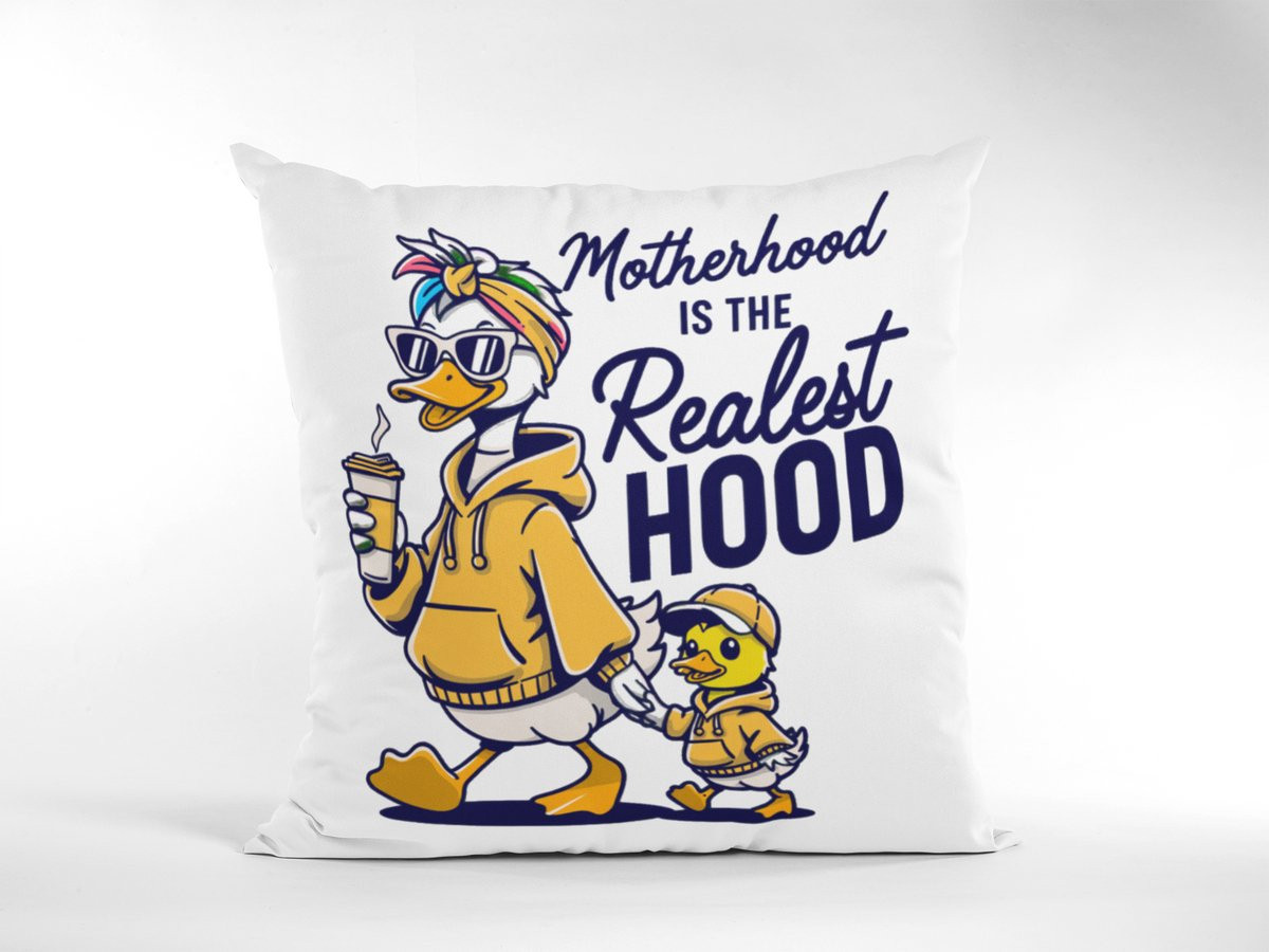 Motherhood is the Realest Hood Sierkussen - Grappig Design met Ganzen voor Moederdag