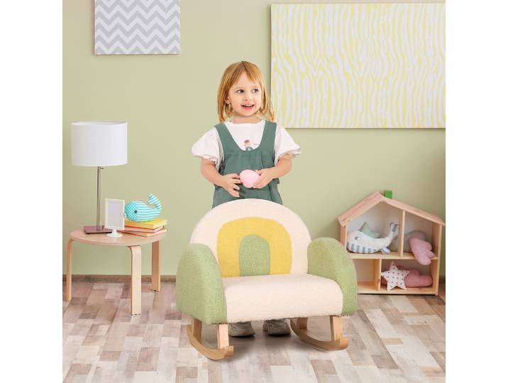 HOMCOM Fauteuil Enfant 18-36M Sherpa Bois Vert Accoudoirs