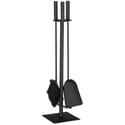 Relaxdays Kaminbesteck, 4-teilige Kamingarnitur mit Schaufel, Besen, Schürhaken & Halter, Ofenbesteck modern, schwarz