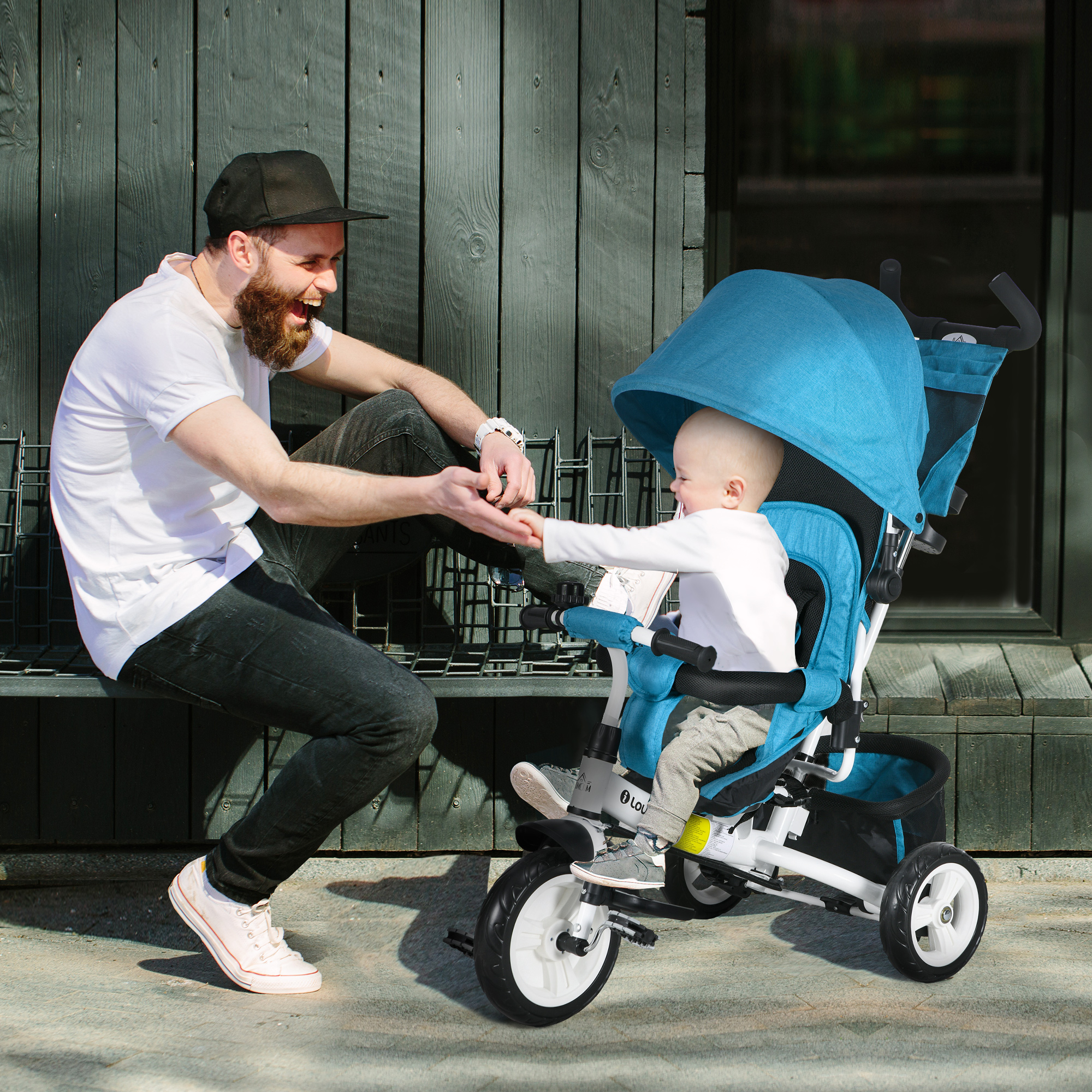 Homcom Triciclo per Bambini, Bicicletta per Bambini, Cestino Posteriore, Portabevande, Parasole, Metallo, Azzurro   Aosom Italy