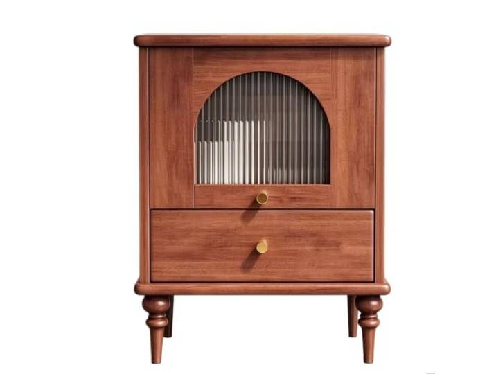 SilkRZlsss Nachttisch 2er Set, Massivholz, Geriffelte Glastür Nachtschrank, Beistelltisch Aus Holz Mit Schublade Fürs Schlafzimmer(#B)