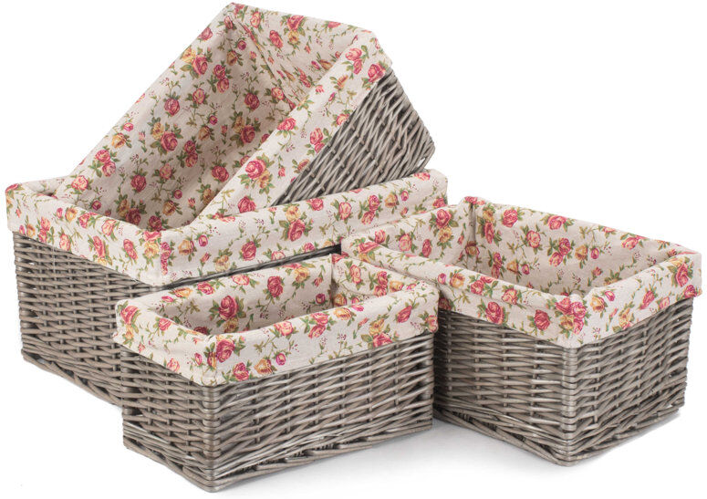 Fleur De Lis Living 4 Piece Wicker Storage Basket Set with Garden Rose Lining Antique