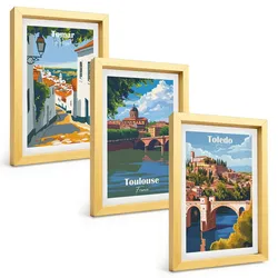 BILDER SET 3er Set - 20x30 cm Goldrahmen - Retro-Stadtgrafiken