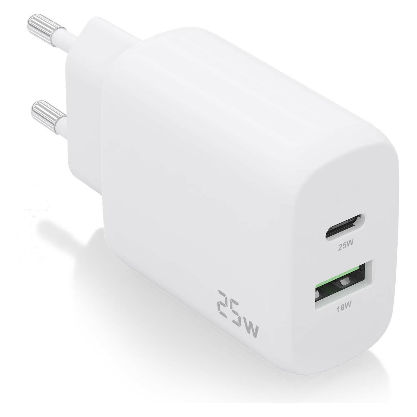 Aisens CARGADOR 25W 1XUSB-C PD3.0 1XUSB-A QC3.0 BLANCO (25 W, 1 Port) (A110-0758)