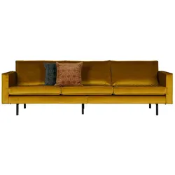 Sofa Rodeo 3-Sitzer Samt, modern und elegant, ocker gelb, komfortabel für 3–4 Personen