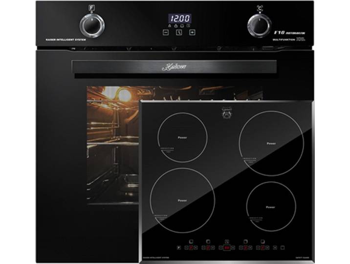 Kaiser Küchengeräte Backofen-Set Herd Set Autark Elektro Backofen, Autark, 79L, Drehspieß, Einbau Backofen,10Funktionen mit Induktionskochfeld 60 cm, Autark,Facettenschliff, Kochfeld 4xQickHeat Kochzonen EH 6367+KCT 6105 FI, mit 1-fach-Teleskopauszug, Katalytische Selbstreinigung