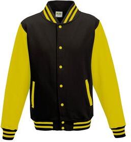Just Hoods By AWDis JHA043 Adult Letterman Jacket in Jet Black/Sun Yellow size XL   Ringspun Cotton
