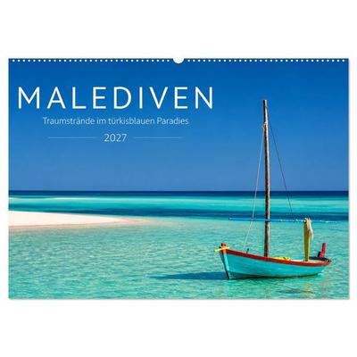 Malediven - Traumstrände im türkisblauen Paradies (Wandkalender 2027 DIN A2 quer), CALVENDO Monatskalender