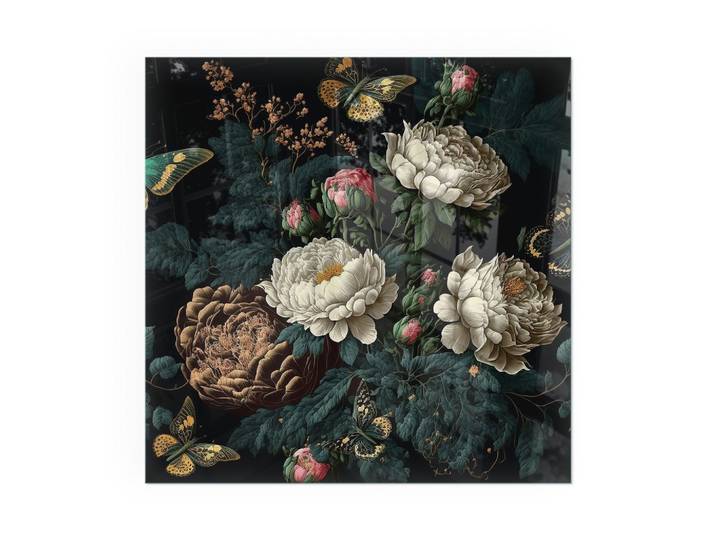 KAMINBODENPLATTE 50x50 cm - Blumenmuster mit Schmetterlingen