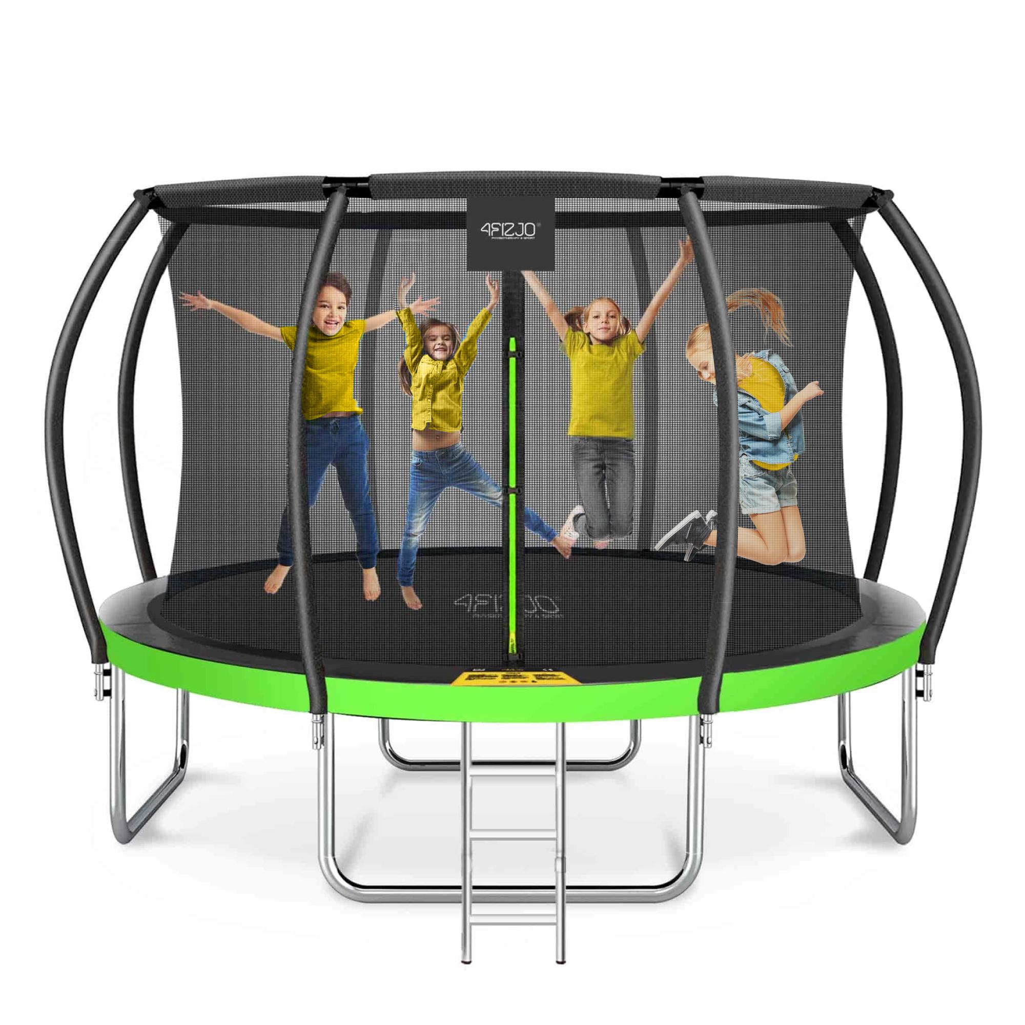 4FIZJO PRO Trampolin 426 cm 14 ft, Stahlrahmen, PE-Netz, PVC-Abdeckung, 5+ Jahre, grün