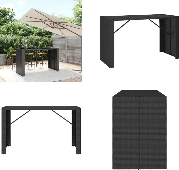 vidaXL Bartisch mit Glasplatte Schwarz 185x80x110 cm Poly Rattan - Bartisch Mit Glasplatte - Bartische Mit Glasplatten - Partytisch - Bistrotisch